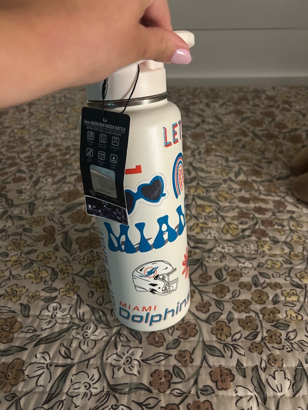 Miami Dolphins White Graphic Water Bottle